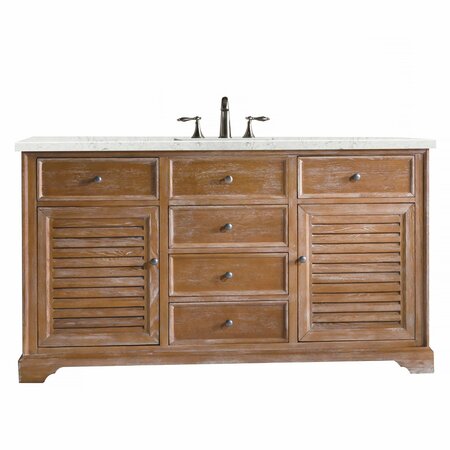 JAMES MARTIN VANITIES Savannah 60in Single Vanity, Driftwood w/ 3 CM Eternal Jasmine Pearl Quartz Top 238-104-5311-3EJP